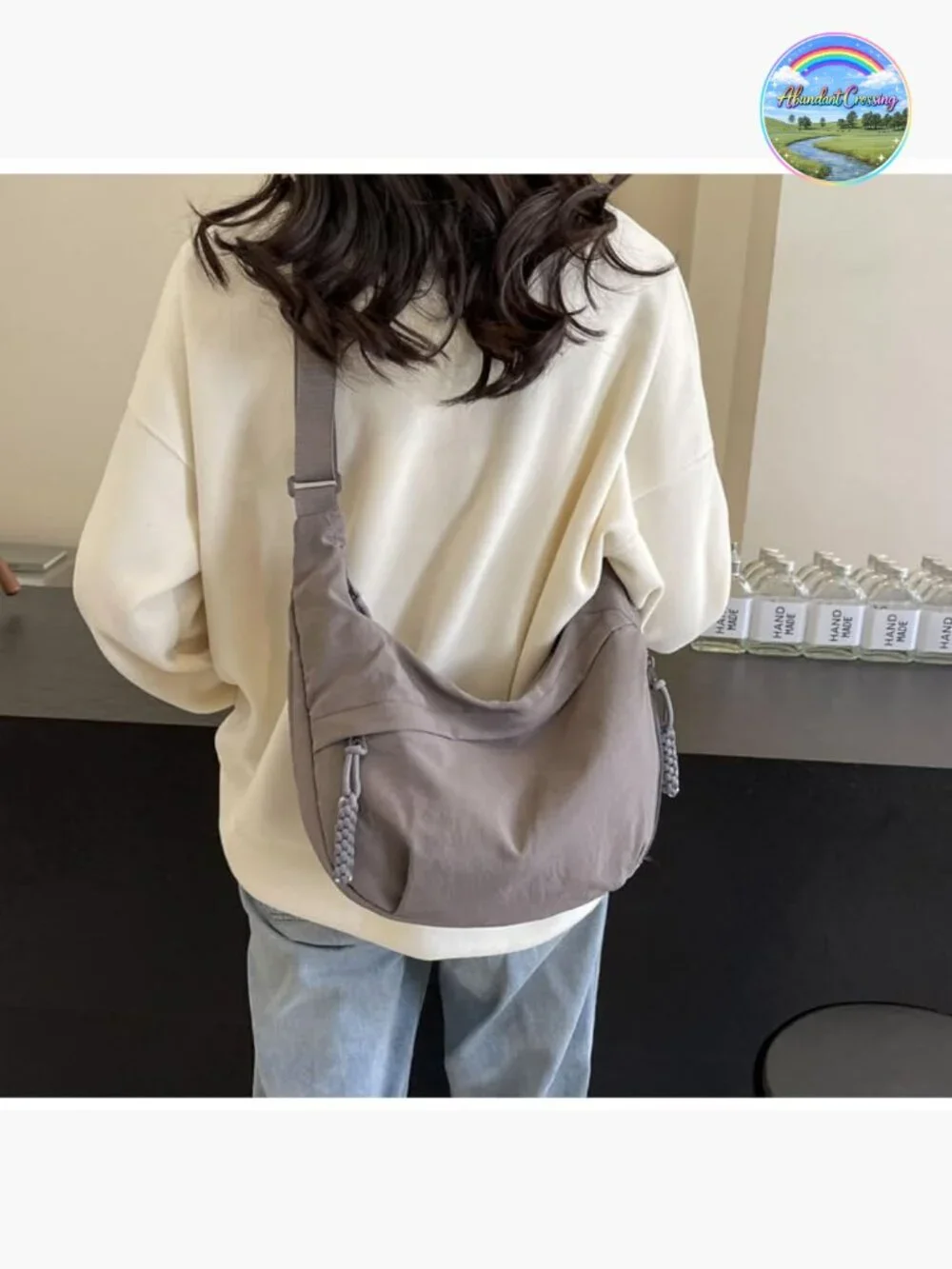 Nylon Hobo Crescent Crossbody Bag with Adjustable Strap